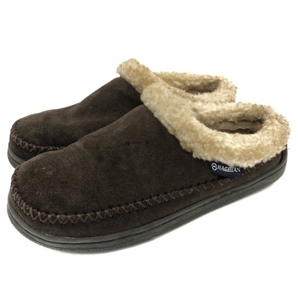 Magellan Men’s Brown Microsuede Faux Fur Lined Insulated Slippers Men’s Size 8